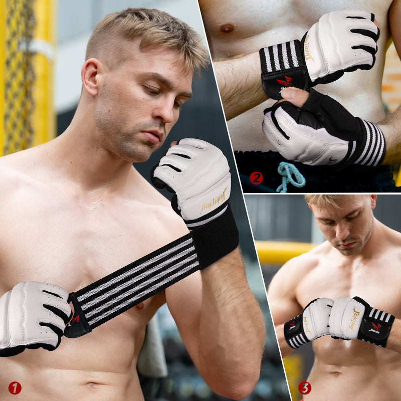 Load image into Gallery viewer, Xinluying Punch Bag MMA Gloves Half Finger Adjustable Mitts Wrist Support Boxing Gloves Open Palms for Sparring Martial Arts Taekwondo Punching Bag Training for Men Women
