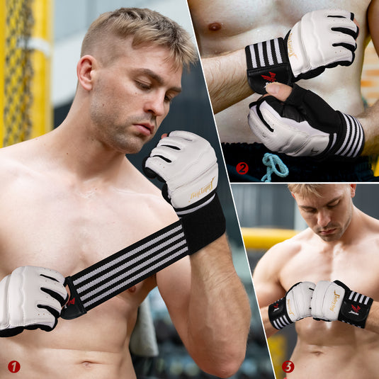 Xinluying Punch Bag MMA Gloves Half Finger Adjustable Mitts Wrist Support Boxing Gloves Open Palms for Sparring Martial Arts Taekwondo Punching Bag Training for Men Women