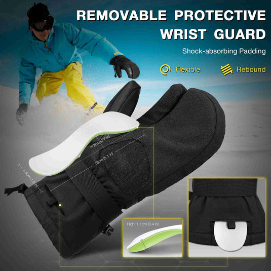 MCTi Snowboard Gloves with Wrist Guard 3-Finger Waterproof Mittens for Winter Snow Skiing MCTi