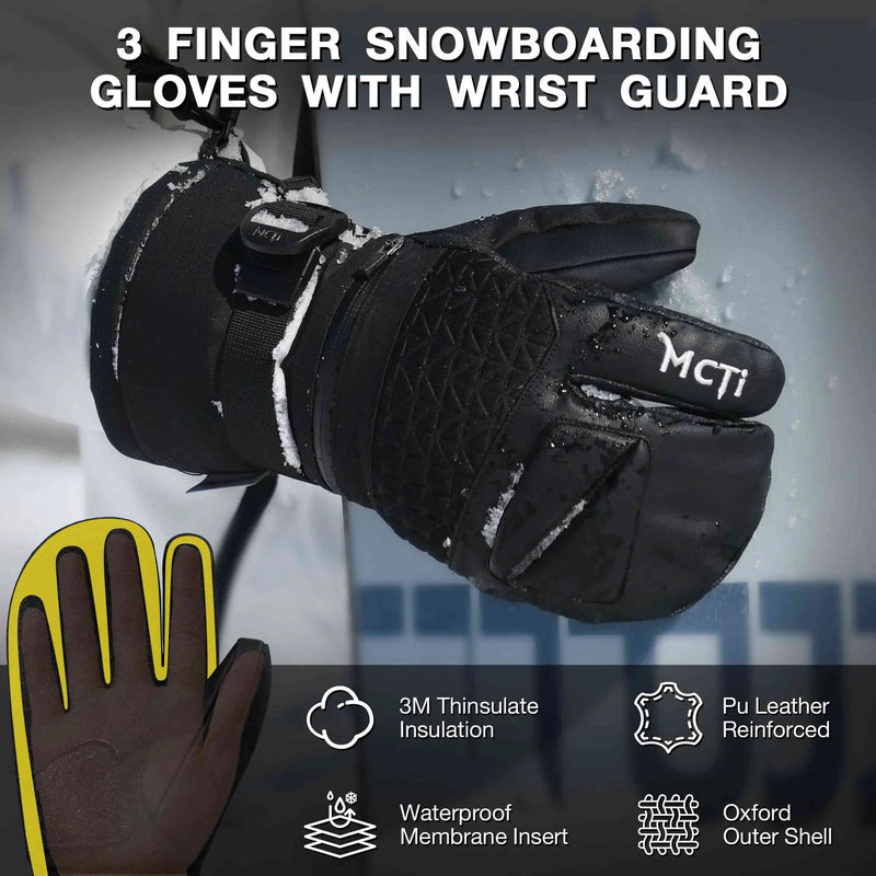 Load image into Gallery viewer, MCTi Snowboard Gloves with Wrist Guard 3-Finger Waterproof Mittens for Winter Snow Skiing MCTi
